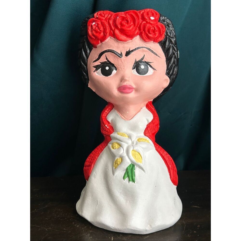 Frida Kahlo Chalkware Ceramic or Plaster Smash Bank Hand-painted Mexican Folk Ar